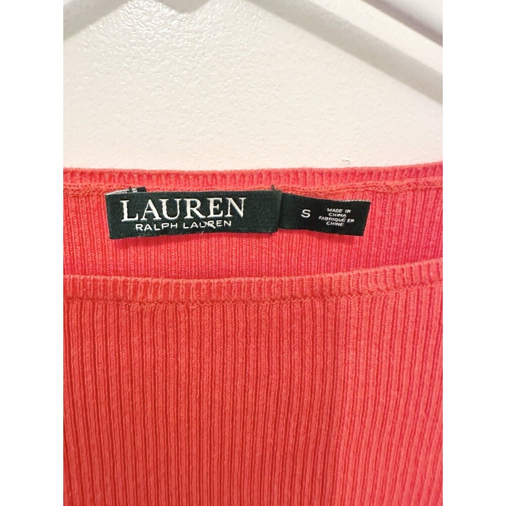 Lauren Ralph Lauren Red/Orange Ribbed Puff Sleeve Knit Top Size Small - Picture 3 of 8